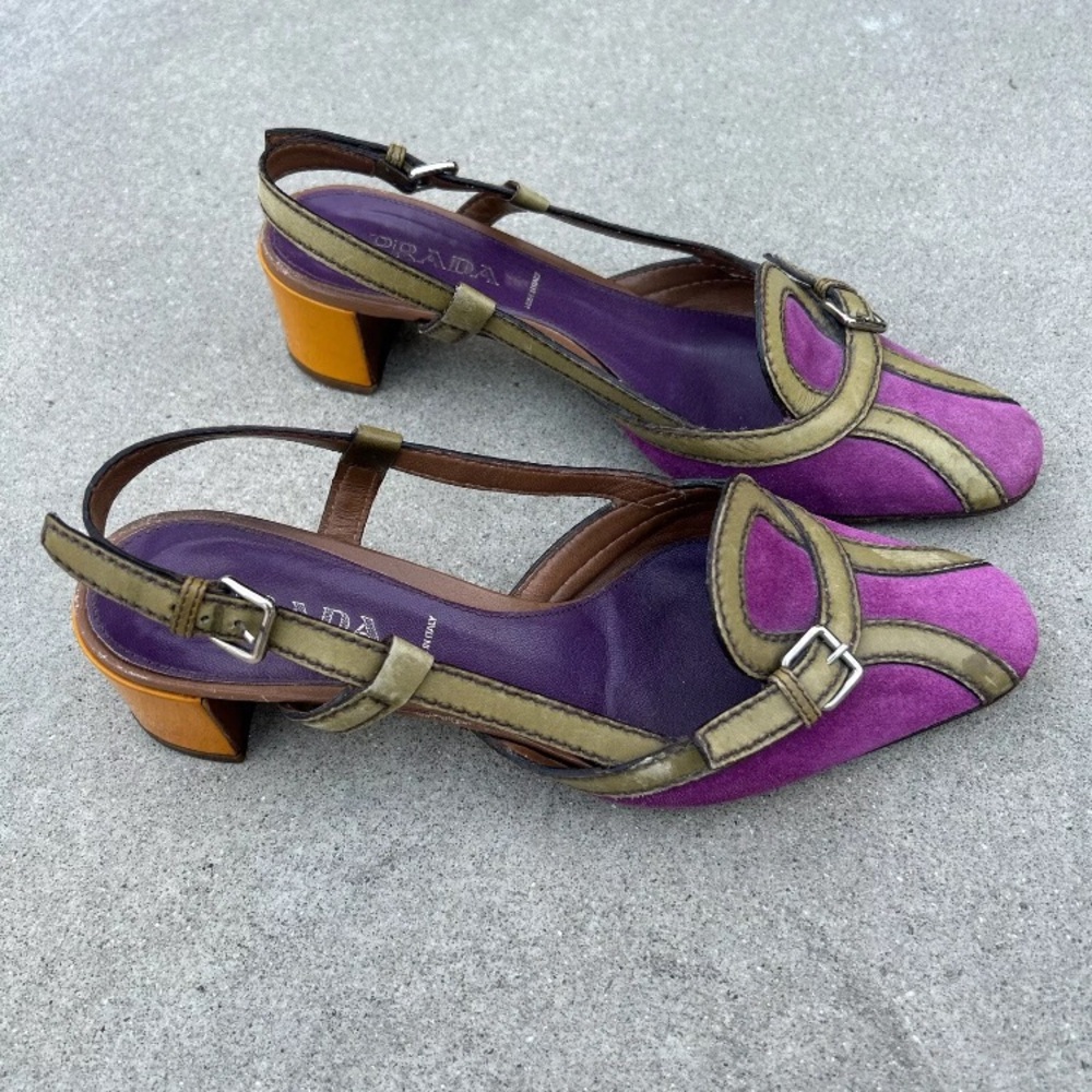 Vintage 2000s PRADA Colorblock Slingback Block Heel 37
